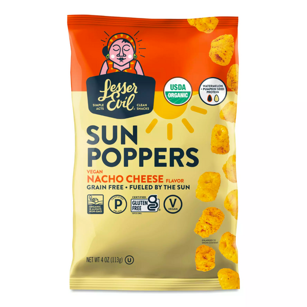 Vegan Nacho Cheese Organic Sun Poppers by Lesser Evil (Best By 8th May 2024)