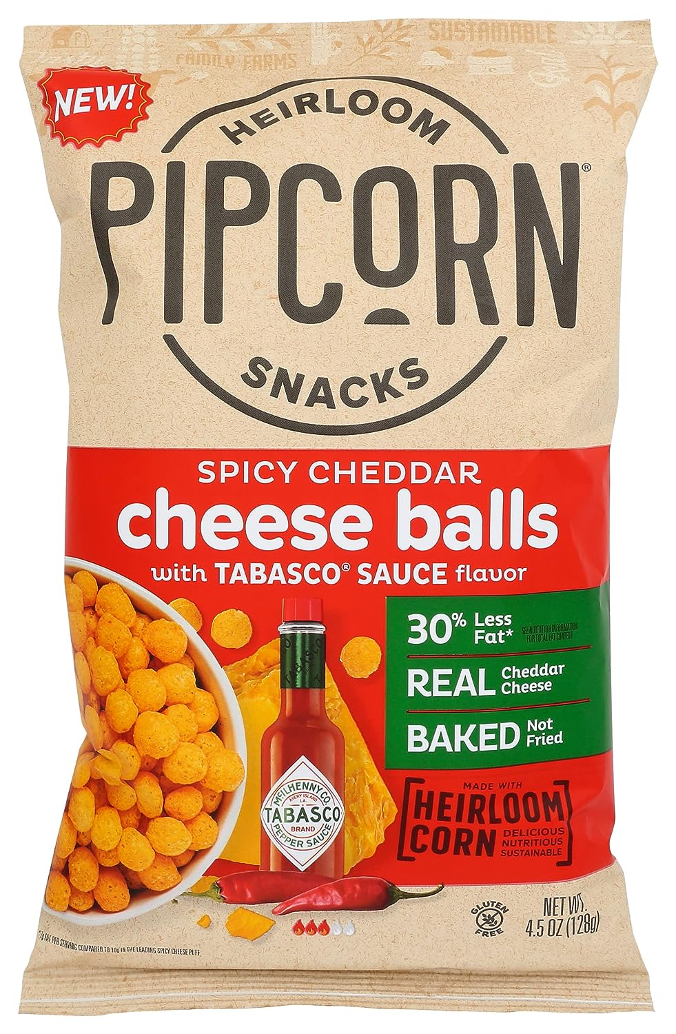 Pipcorn Cheddar Tabasco Spicy Cheddar Cheese Balls