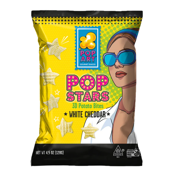Pop Stars 3D Potato Bites White Cheddar by Pop Art Snacks (Best By April 28th 2024)